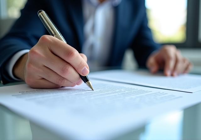 Legal Professional reviewing a contract in a London office